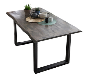 Tisch 160x85 cm, Mango grau sägerau, Gestell schwarz
