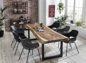 Tisch 220x90 cm, Platte Suarholz 80 mm, Gestell schwarz